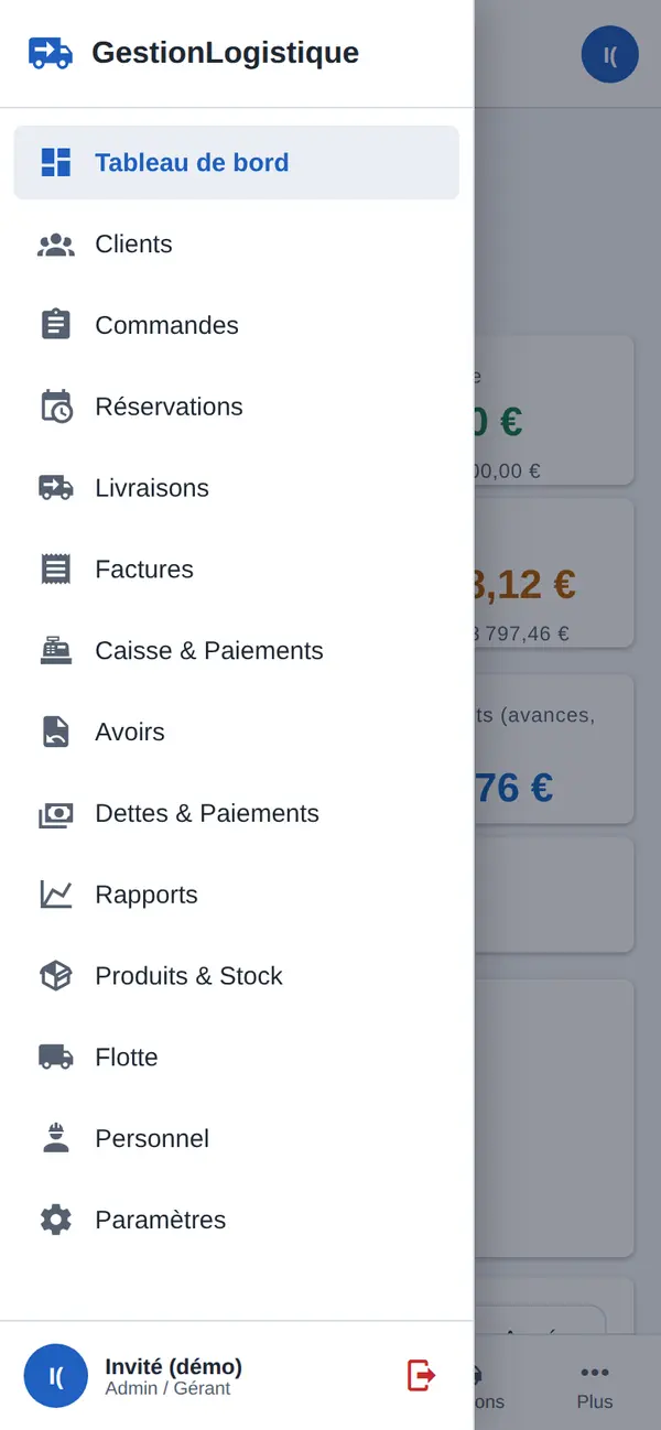 Menu latéral de navigation