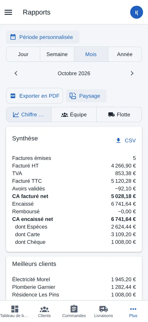 Rapport de chiffre d'affaires