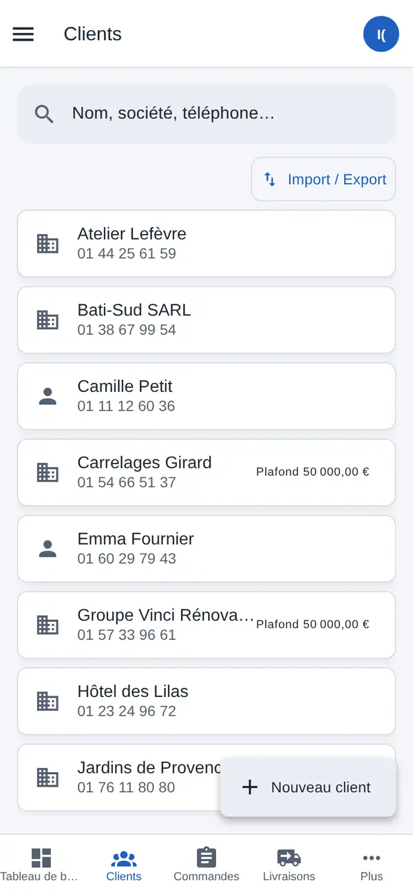 Liste des clients avec plafond de crédit