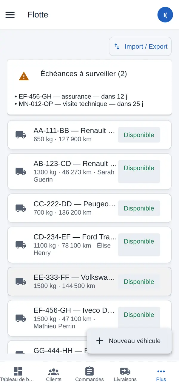 Flotte de véhicules et échéances à surveiller