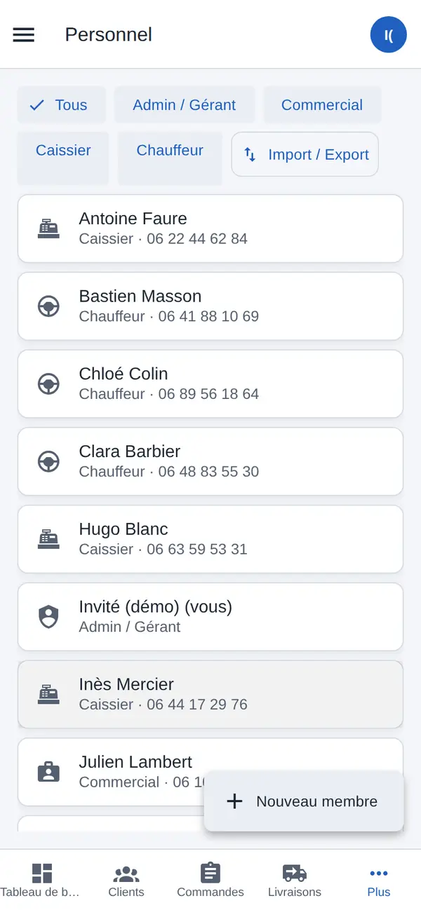 Liste du personnel par rôle